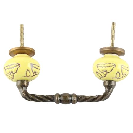 Calla Lily Brown Etched Ceramic Cut Bridge Handle in Yellow